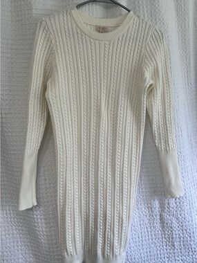 J for Justify Cream Cable Knit Crewneck Sweater Dress
